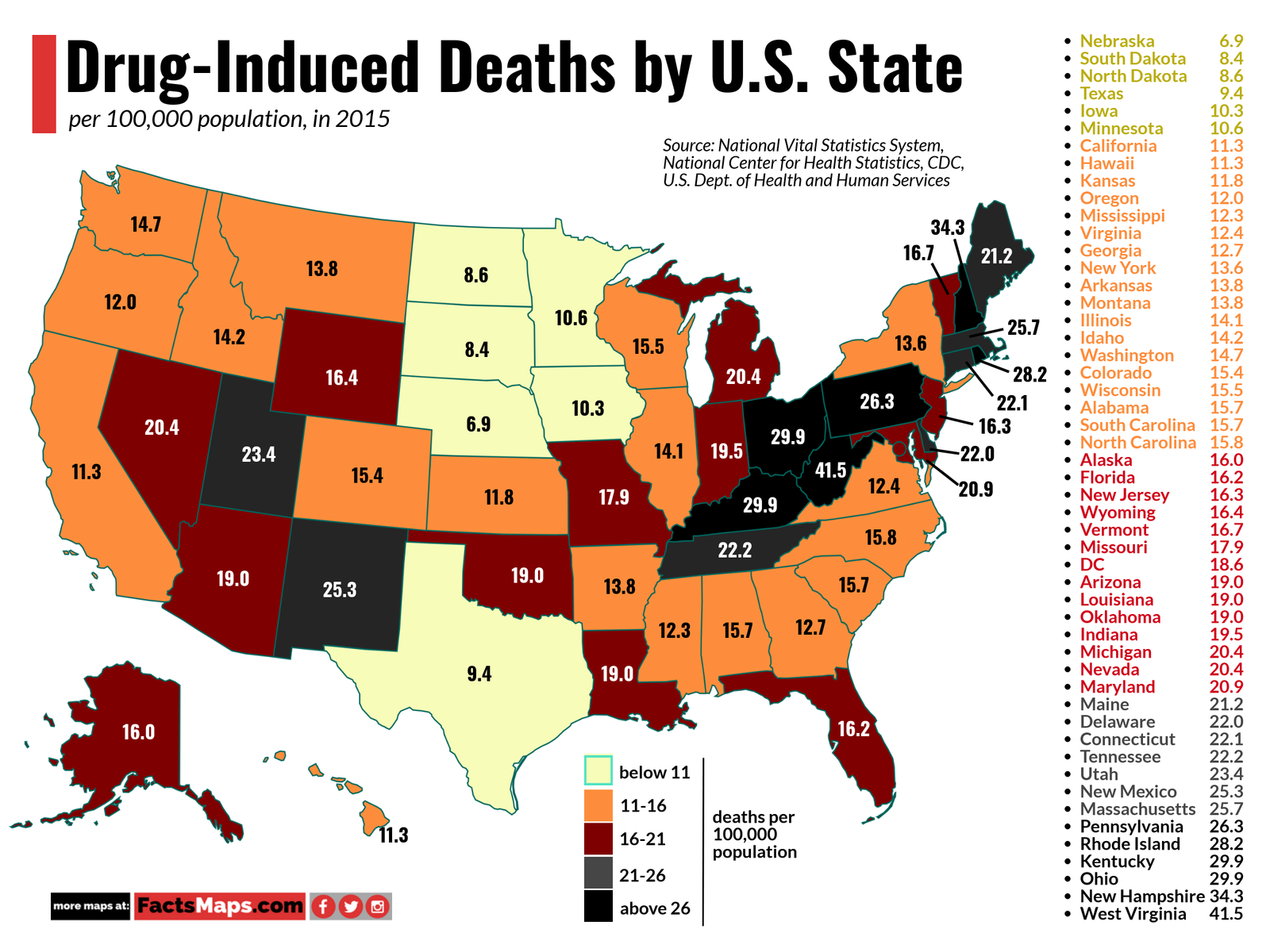 Drug-Induced Deaths By U.S. State - FactsMaps