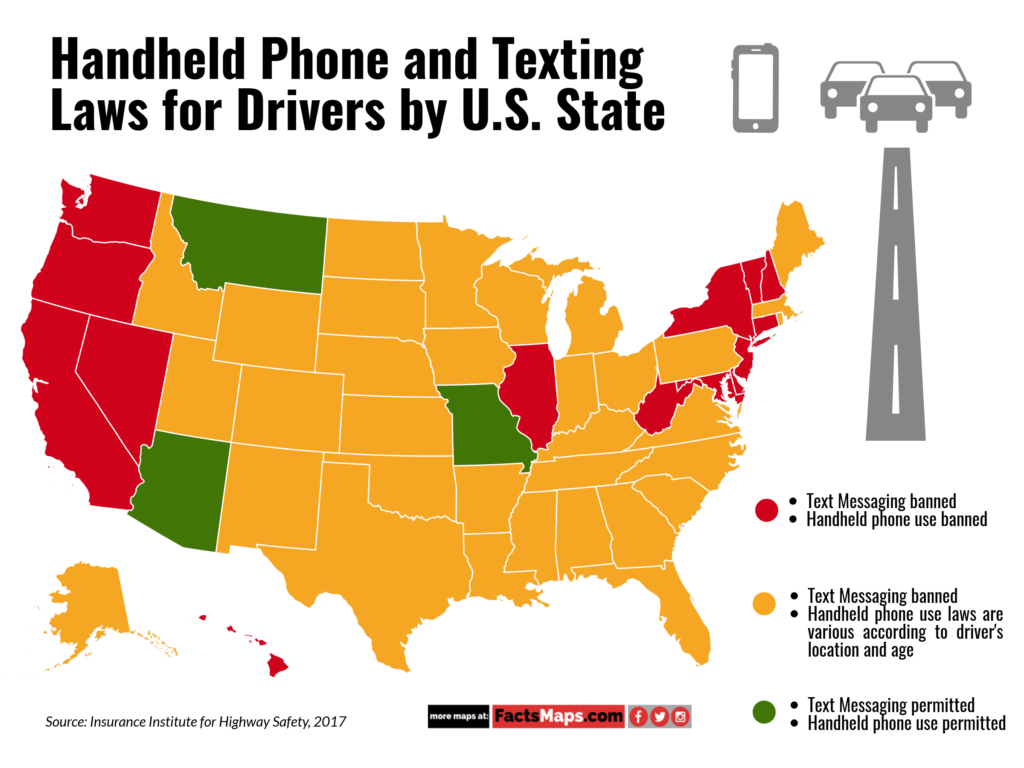 Handheld Phone and Texting Laws for Drivers by U.S. State