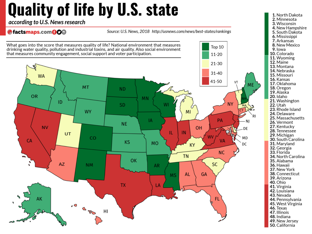 Quality of life ranking by U.S. state