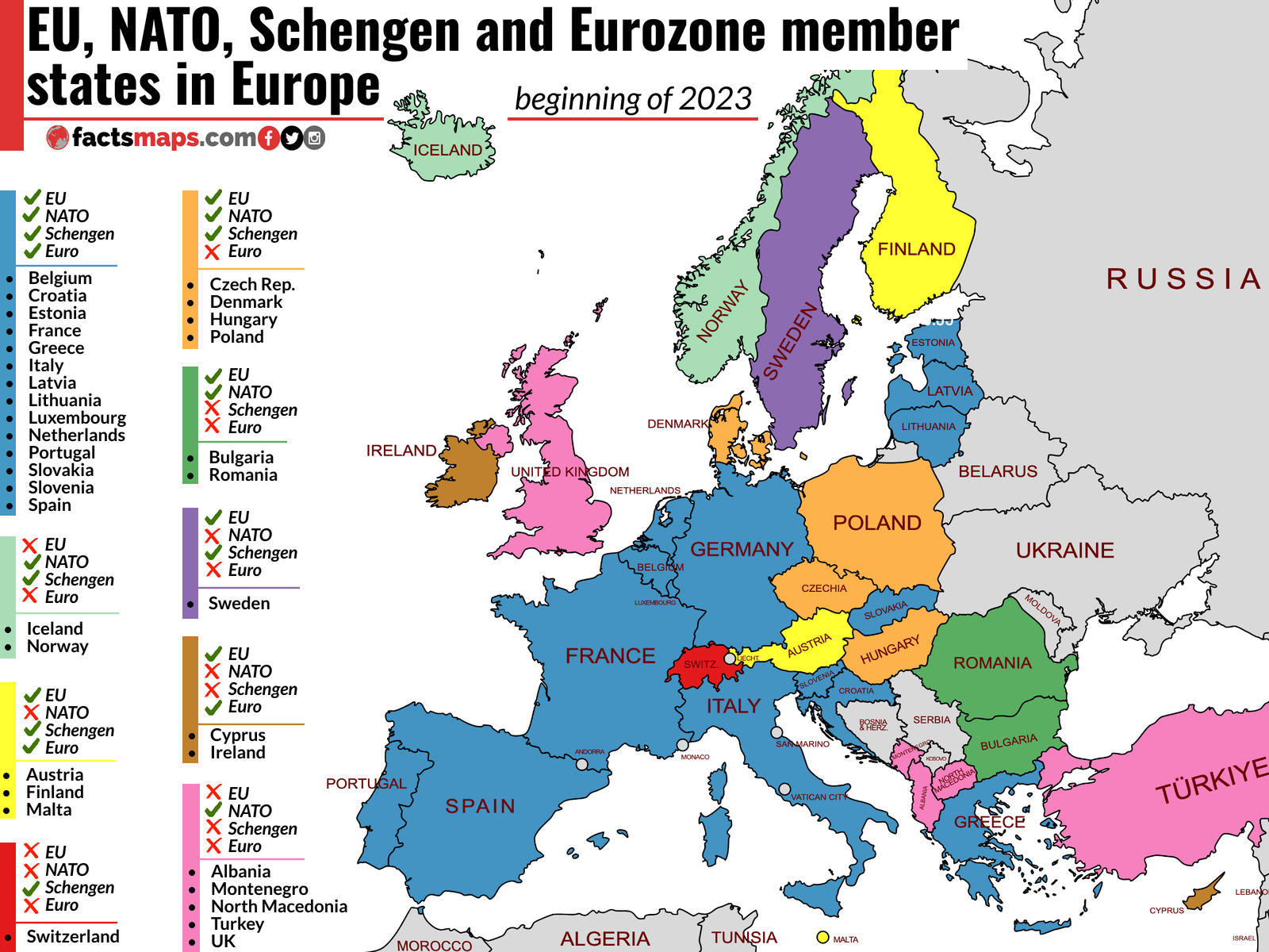 Eu Nato Schengen Eurozone Members Beginning Of 2023 